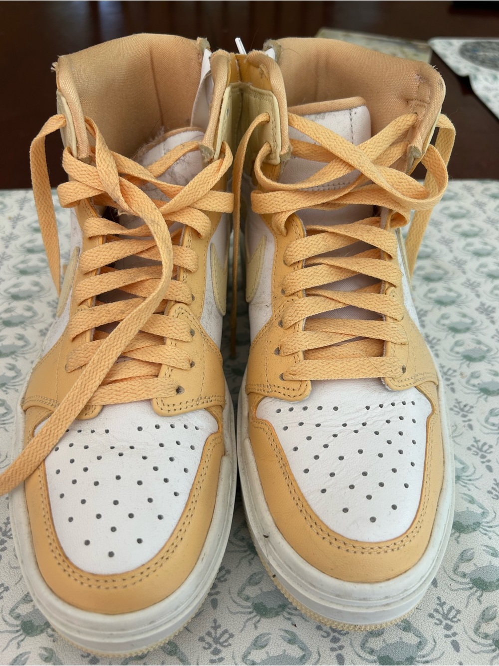 Nike Jordan Women’s High-Top Sneakers in White and Pale Yellow